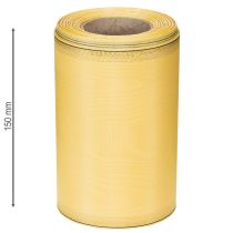 položky Moaré stuha na veniec, žltá so zlatým lemom, ozdobná kvetinová stuha, acetát/polyester, 150 mm x 25 m