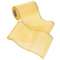 položky Moaré stuha na veniec, žltá so zlatým lemom, ozdobná kvetinová stuha, acetát/polyester, 150 mm x 25 m