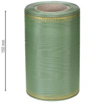 položky Moaré veniecová stuha šalviovo zelená so zlatým okrajom, 150 mm x 25 m, ozdobná stuha na kvetinárstvo a vence