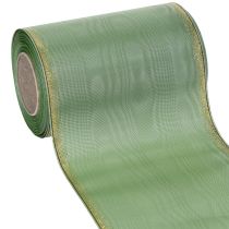 položky Moaré veniecová stuha šalviovo zelená so zlatým okrajom, 150 mm x 25 m, ozdobná stuha na kvetinárstvo a vence
