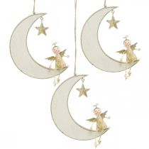 položky Adventná dekorácia,anjel na mesiaci,drevená dekorácia na zavesenie biela,zlatá V14,5cm Š21,5cm 3 kusy