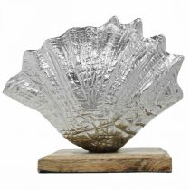 položky Stojanová mušľa, námorná kovová dekorácia s dreveným podstavcom, strieborná, prírodná 16×19cm