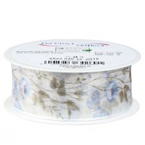 položky Organzová stuha kvety modrá ozdobná stuha organzová látka 40mm 15m