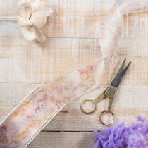 položky Organzová stuha, šifónová stuha, kvetinová, oranžová/ružová, 40 mm, 15 m