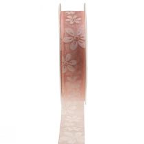 Organzová stuha kvety darčeková stuha ružová 25mm 18m