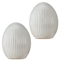 položky Veľkonočné vajíčka Keramické dekoratívne vajíčko s drážkami Bielo šedé 10×12,5 cm 2 ks