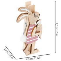 položky Dekoratívne sponky s veľkonočným zajačikom, ružovo-biele drevené veľkonočné ozdoby, 7,5 cm, 4 kusy