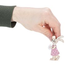 položky Dekoratívne sponky s veľkonočným zajačikom, ružovo-biele drevené veľkonočné ozdoby, 7,5 cm, 4 kusy