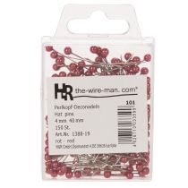 Článok Dekoratívne špendlíky s červenou perleťovou hlavičkou pre kvetinárov, Ø4mm, 40mm, 150 kusov