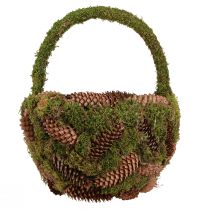 položky Rustikálny kvetináč s machom a šiškami - ozdobný kôš s rúčkou Ø32cm V42cm - všestranná dekorácia do záhrady a domu
