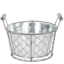 položky Kvety na kvetináč s vložkou, drôtený kôš, kvetináč, strieborná pružina, bielo natretý, shabby chic, Ø22 cm V17,5 cm