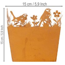položky Kovový kvetináč s vtákmi, kvetináč, pružina, hrdzavá úprava, výška 15,5 cm