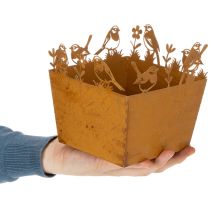 položky Kovový kvetináč s vtákmi, kvetináč, pružina, hrdzavá úprava, výška 15,5 cm