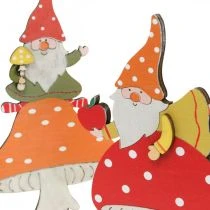 položky Muchovník na jeseň, drevená dekorácia, trpaslík na hríbiku oranžová/červená V21/19,5cm 4ks