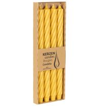 položky Rustikálne sviečky Twist, vysoké kužeľovité sviečky, jednoliata žltá, 350/28 mm, 4 kusy
