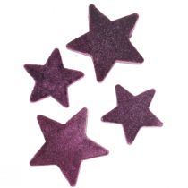 položky Bodová dekorácia hviezdy vločkované zamatové hviezdy fialová bobuľa 4/5cm 40ks