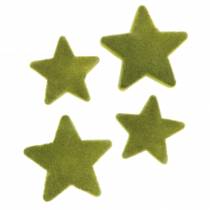 položky Bodová dekorácia hviezdy vločkované machovo zelená 4cm/5cm 40 ks