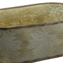 položky Jesenný črepník, miska na rastliny s listami, kovová dekorácia zlatá D38cm V15cm