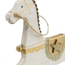položky Hojdací koník drevo, vianočná dekorácia biela zlatá V24cm