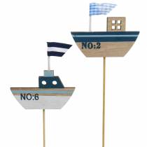 položky Ozdobná zátka loď drevo biela modrá prírodná 8cm H37cm 24 ks