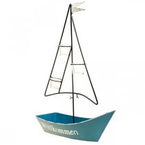 položky Lampáš kovová loď námorná dekorácia modrá 38x14x55cm
