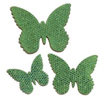 položky Dekorácia bodkovaná motýľ zelené trblietky 5/4/3cm 24b