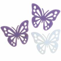 položky Plstená dekorácia na stôl motýľ fialová biela asort 3,5x4,5cm 54 kusov