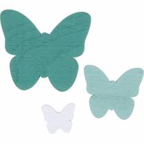 položky Motýliky na posyp zelené, mätové, biele drevené posypové dekorácie 29 kusov