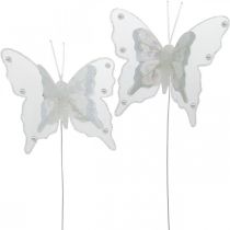položky Motýle s perlami a sľudou Svadobná dekorácia pierko Motýľ na drôte bielej