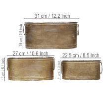 položky Sada kovových kvetináčov a vaní, vintage retro štýl, D22,5 cm/27 cm/31 cm