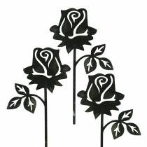 Kovový čap ruža strieborno-sivý, biely umývaný kov 20cm × 11,5cm 8ks