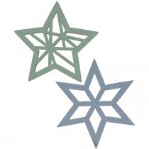 položky Deko hviezdičky drevo modré, zelené drevené hviezdičky vianočné 4cm mix 36ks