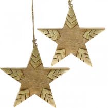 položky Hviezda mangové drevo prírodné, zlatá drevená hviezda veľká na zavesenie 25cm 2ks
