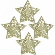 položky Bodová dekorácia hviezdy, uchytenie na svetelnú reťaz, vianoce, kovová dekorácia zlatá Ø6cm 20 kusov