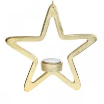 položky Ozdobný svietnik na čajovú sviečku hviezda na zavesenie kovový zlatý 20cm
