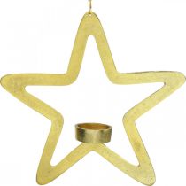 položky Ozdobný svietnik na čajovú sviečku hviezda kovový na zavesenie zlatý 24cm