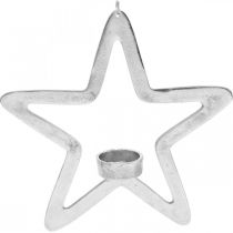 položky Ozdobný hviezdicový svietnik na čajovú sviečku kovový na zavesenie strieborný 24cm
