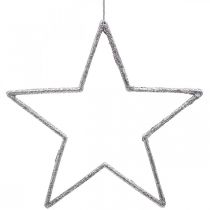 položky Vianočná dekorácia prívesok hviezda strieborné trblietky 17,5cm 9ks