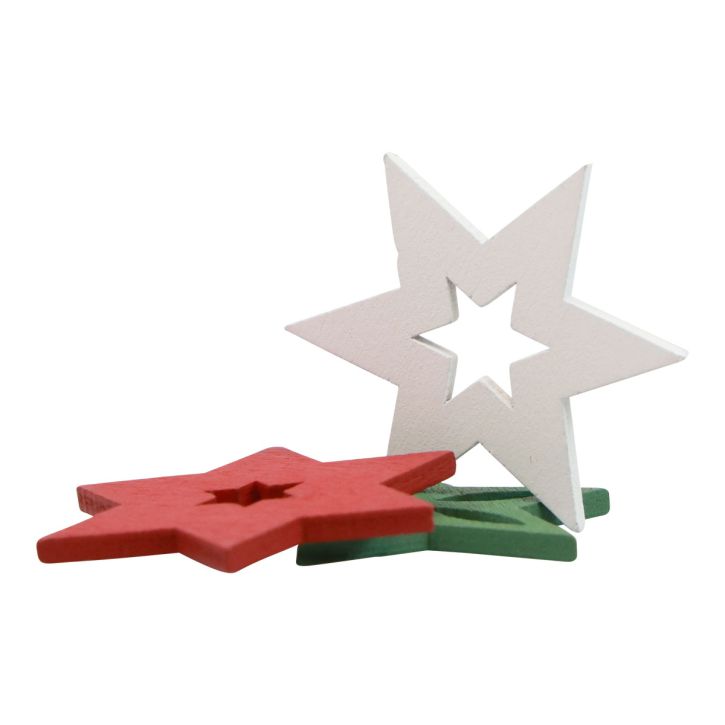 položky Bodová dekorácia vianočné drevené hviezdičky červená/biela/zelená Ø3,5cm 72ks