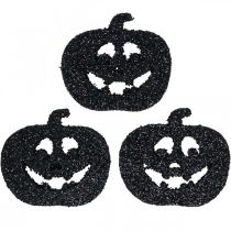 Bodová dekorácia Halloween tekvica dekorácia 4cm čierna, trblietky 72ks