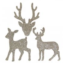 položky Bodová dekorácia Vianočná dekorácia jeleňa zlaté trblietky 6×8cm 24b