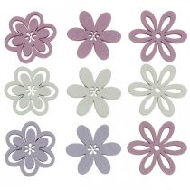 položky Drevené kvety rozptýlená dekorácia kvety fialová/ružová/biela Ø3,5cm 48p