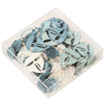 položky Rozptyľovacie kusy Drevená dekorácia Loď zo škrupiny Modrá Biela 2,5/4cm 72 ks