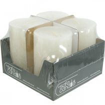 položky Sada 4 rustikálnych stĺpových sviečok, sivobiele, 70x110 mm, celoplošne farbené, samozhášacie - ideálne na adventnú a sviatočnú výzdobu