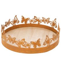 položky Tácka s motýľmi, pružinová, dekorácia na stôl, kovová dekorácia, hrdzavý povrch, Ø20cm V6,5cm