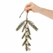 Článok Umelá jedľová vetvička s bielymi mini vianočnými guľôčkami, 46 cm, 2 kusy