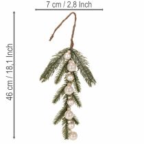 Článok Umelá jedľová vetvička s bielymi mini vianočnými guľôčkami, 46 cm, 2 kusy
