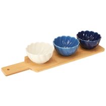 položky Súprava tapas s keramickými miskami na podnose modrá a biela 40×10cm
