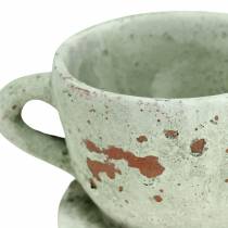 položky Kvetináč šálka s podšálkou vintage šedá, prírodný tón Ø8cm V6,5cm 4 ks