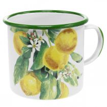 položky Smaltovaný kvetináč, ozdobný pohár s citrónovou vetvičkou, stredomorský kvetináč Ø9,5cm V10cm